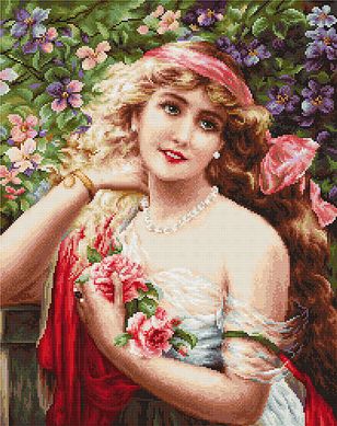 B549 Девушка с розами. Набор для вышивки нитками. Luca-s