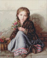 B513 Девочка с цветами. Набор для вышивки нитками. Luca-s