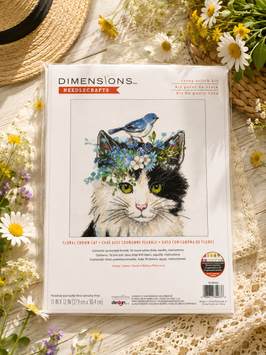 Dimensions 70-35433 Floral Crown Cat &mdash; набір для вишивання хрестиком &laquo;Кіт у квітковому вінку&raquo;