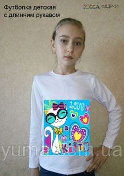 ЮМА-ФДДР-031 Детская футболка с длинным рукавом Котик для вышивки