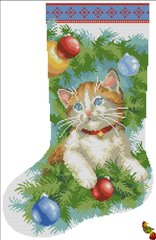 ФПК-2168 Різдвяна шкарпетка Руденьке кошеня. Схема для вишивання бісером Фенікс