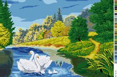А3-16-057 Лебеди на реке. Канва для вышивки нитками Вышиванка
