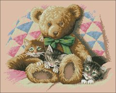 ФЧК-3179 Плюшевий ведмедик з кошенятами. Схема для вишивання бісером Фенікс