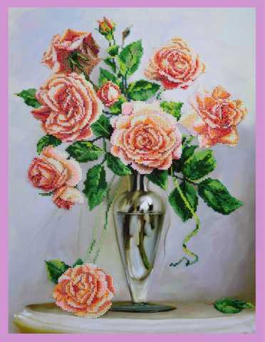Розы в лукошке, набор для вышивки бисером картины