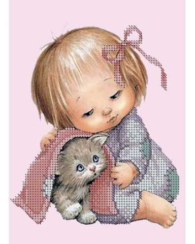 Предпросмотр вышивки «Девочка с котиком»