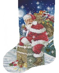 А3-К-954 Рождественский носок Санта с подарками. Схема для вышивки бисером