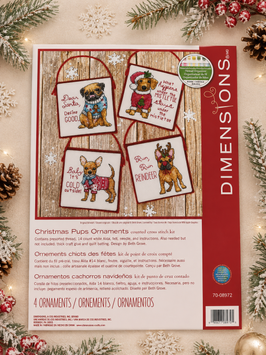 Dimensions 70-08972 Christmas Pups Ornaments &mdash; набір для вишивання хрестиком &laquo;Різдвяні цуценята&raquo;